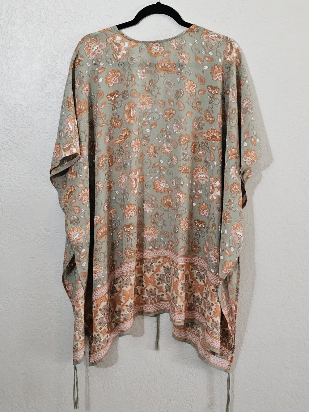 Derek Heart Light Sage & Peach Floral Kimono Womens Medium Open Front Flowy - Picture 6 of 9